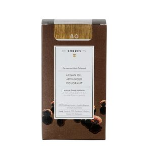 Γυναίκα Korres Argan Oil Advanced Colorant Μόνιμη Βαφή Μαλλιών 8.0 Ξανθό Ανοιχτό – 50ml
