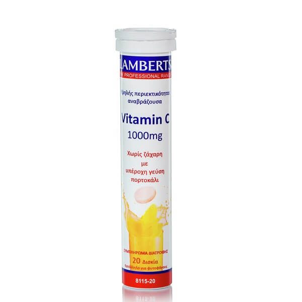 Βιταμίνες Lamberts – Βιταμίνη C 1000mg Αναβράζουσες Ταμπλέτες Πορτοκάλι Ενίσχυση Ανοσοποιητικού – 20tabs