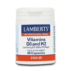 Βιταμίνες Lamberts – Vitamin D3 1000iu & K2 (90mg) Συμβάλλουν στην Υγεία του Καρδιαγγειακού και του Μυοσκελετικού Συστήματος – 60caps