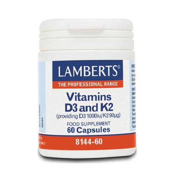 Βιταμίνες Lamberts – Vitamin D3 1000iu & K2 (90mg) Συμβάλλουν στην Υγεία του Καρδιαγγειακού και του Μυοσκελετικού Συστήματος – 60caps