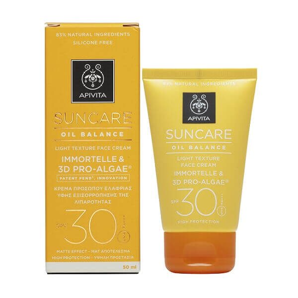 Face Sun Protetion Apivita – Suncare Light Texture Face Cream Immortelle and 3D Pro-Algae SPF30 50ml Apivita Suncare