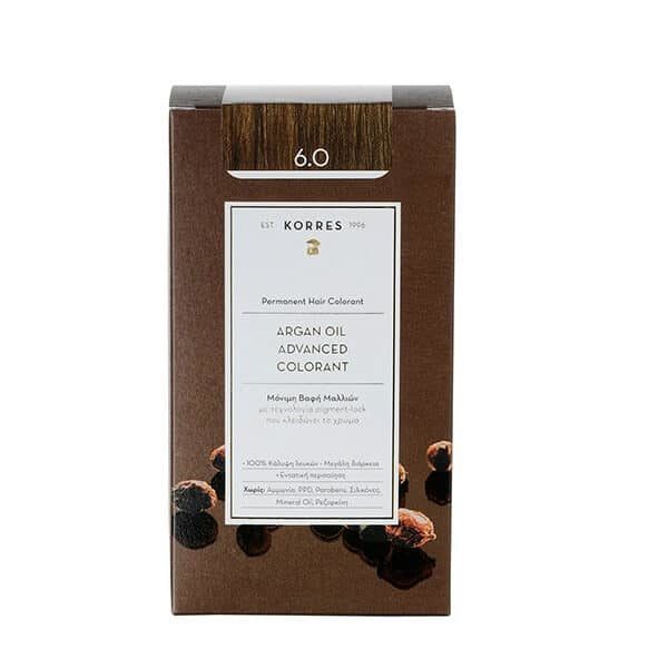 Βαφές Μαλλιών Korres Argan Oil Advanced Colorant Μόνιμη Βαφή Μαλλιών 6.0 Ξανθό Σκούρο – 50ml