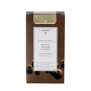Βαφές Μαλλιών Korres Argan Oil Advanced Colorant Μόνιμη Βαφή Μαλλιών 8.1 Ξανθό Ανοιχτό Σαντρέ – 50ml