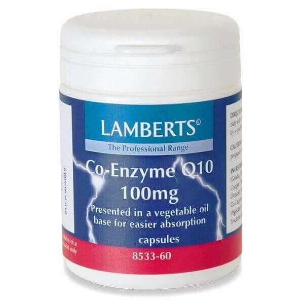 Βιταμίνες Lamberts – Συνένζυμο Q10 100mg Συμπλήρωμα Διατροφής για την Παραγωγή Ενέργειας από τα Θρεπτικά Συστατικά της Τροφής – 30caps