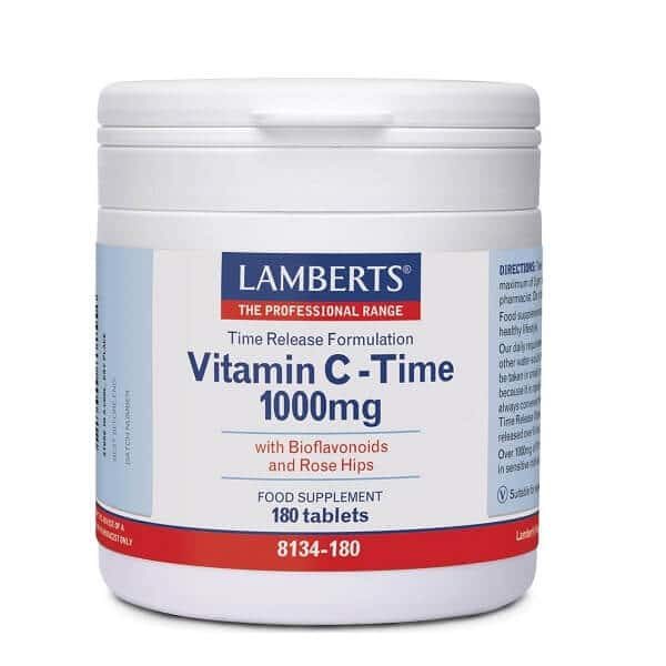 Βιταμίνες Lamberts – Βιταμίνη C 1000mg Ελεγχόμενης Αποδέσμευσης με Βιοφλαβονοειδή – 180tabs