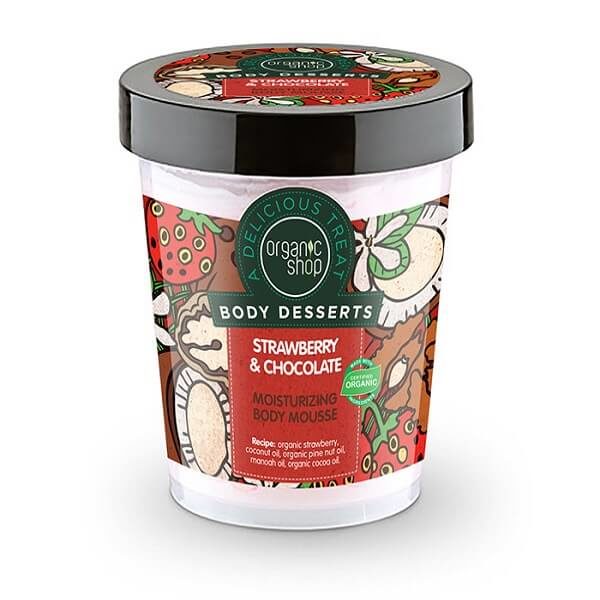 Γυναίκα Organic Shop Body Dessert Strawberry & Chocolate, Φράουλα & Σοκολάτα Ενυδατική μους σώματος – 450ml