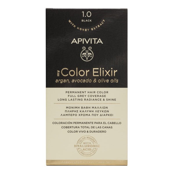 Βαφές Μαλλιών Apivita – My Color Elixir Μόνιμη Βαφή Μαλλιών Νο 1.0 Μαύρο (Βαφή 50ml & Γαλάκτωμα Ενεργοποίησης 75ml & Κρέμα Μαλλιών 2x15ml) Color Elixir