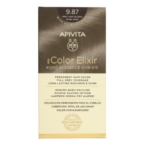 Βαφές Μαλλιών Apivita – My Color Elixir Μόνιμη Βαφή Μαλλιών Νο 9.87 Ξανθό Πολύ Ανοιχτό Περλέ Μπεζ  (Βαφή 50ml & Γαλάκτωμα Ενεργοποίησης 75ml & Κρέμα Μαλλιών 2x15ml) Color Elixir