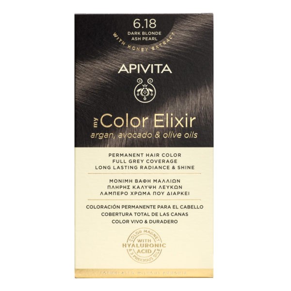 Γυναίκα Apivita – My Color Elixir Μόνιμη Βαφή Μαλλιών Νο 6.18 Ξανθό Σκούρο Σαντρέ Περλέ (Βαφή 50ml & Γαλάκτωμα Ενεργοποίησης 75ml & Κρέμα Μαλλιών 2x15ml) Color Elixir