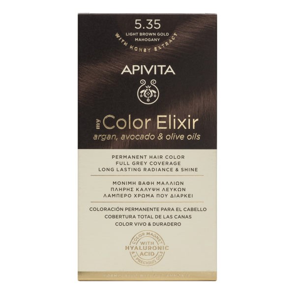Γυναίκα Apivita – My Color Elixir Μόνιμη Βαφή Μαλλιών Νο 5.35 Καστανό Ανοιχτό Μελί Μαονί (Βαφή 50ml & Γαλάκτωμα Ενεργοποίησης 75ml & Κρέμα Μαλλιών 2x15ml) Color Elixir