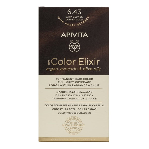 Γυναίκα Apivita – My Color Elixir Μόνιμη Βαφή Μαλλιών Νο 6.43 Ξανθό Σκούρο Χάλκινο Μελί (Βαφή 50ml & Γαλάκτωμα Ενεργοποίησης 75ml & Κρέμα Μαλλιών 2x15ml) Color Elixir
