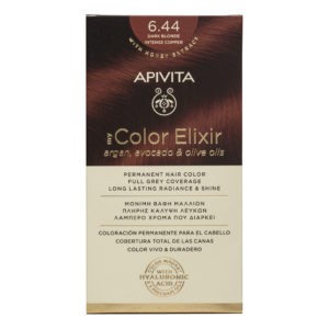Βαφές Μαλλιών Apivita – My Color Elixir Μόνιμη Βαφή Μαλλιών Νο 6.44 Ξανθό Σκούρο Έντονο Χάλκινο (Βαφή 50ml & Γαλάκτωμα Ενεργοποίησης 75ml & Κρέμα Μαλλιών 2x15ml) Color Elixir