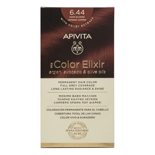 Γυναίκα Apivita – My Color Elixir Μόνιμη Βαφή Μαλλιών Νο 6.44 Ξανθό Σκούρο Έντονο Χάλκινο (Βαφή 50ml & Γαλάκτωμα Ενεργοποίησης 75ml & Κρέμα Μαλλιών 2x15ml) Color Elixir