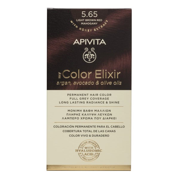 Βαφές Μαλλιών Apivita – My Color Elixir Μόνιμη Βαφή Μαλλιών Νο 5.65 Καστανό Ανοιχτό Κόκκινο Μαονί (Βαφή 50ml & Γαλάκτωμα Ενεργοποίησης 75ml & Κρέμα Μαλλιών 2x15ml) Color Elixir