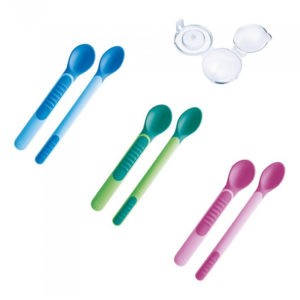 Αξεσουάρ Μωρού Mam – Heat Sensitive Spoons & Cover Θερμοευαίσθητα Κουταλάκια με Προστατευτική Θήκη 6+Μηνών 2τμχ