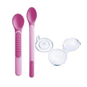 Baby Accessories Mam Heat Sensitive Spoons & Cover 6+ Months Soft Spoons: Changes Color if Food is too Hot 2pcs