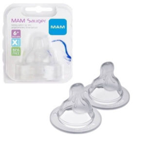 Feeding Bottles - Teats For Breast Feeding Mam Teat Easily Accepted by Babies for a Familiar Feeling Extra Fast for Thicker Liquids Size Χ – 6+ Months 2pcs 415S