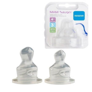 Feeding Bottles - Teats For Breast Feeding Mam Teat Easily Accepted by Babies for a Familiar Feeling Fast Size 3 – 4+ Months 2pcs 410S