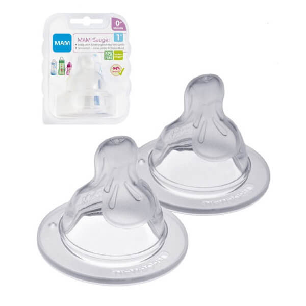 Feeding Bottles - Teats For Breast Feeding Mam Teat Easily Accepted by Babies for a Familiar Feeling Slow Size 1 – 0+ Months 2pcs 400S