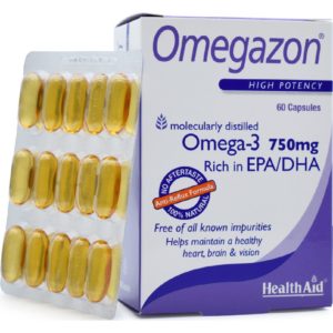 Nutrition Health Aid Omegazon Omega 3 Codliver Oil with Omega 3 for Healthy Heart Brain and Vision 60 Caps.