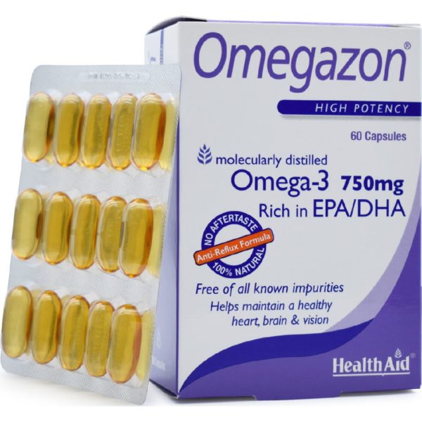Διατροφή Health Aid Omegazon Omega 3 Iχθυέλαιο με Ωμέγα 3 Λιπαρά Οξέα 750mg για Καρδιά & Κυκλοφοριακό 60 Κάψουλες