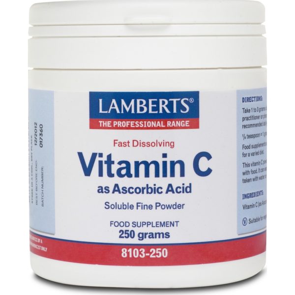 Συμπληρώματα Διατροφής Lamberts – Vitamin C as Ascorbic Acid Βιταμίνη ως Άσκορβικό Όξυ Σκόνη 250gr