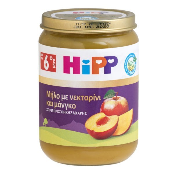 Διατροφή Βρέφους Hipp – Φρουτόκρεμα Μήλο με Νεκταρίνι και Μάνγκο από τον 4ο Μήνα 190gr