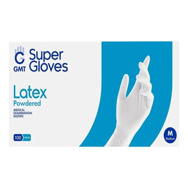 > STOP COVID-19 < GMT – Latex Examination Powdered Gloves 100pcs latex