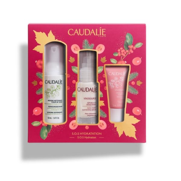 Face Care Caudalie – Set Vinosource SOS Serum 30ml and GIFT Vinosource Creme Sorbet Hydratante 15ml and GIFT Mousse Nettoyante 50ml christmas pack