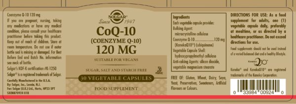 Αντιμετώπιση Solgar – Coenzyme Q-10 120mg Υγεία καρδιαγγειακού συστήματος τόνωση 30 Veg.Caps Solgar Product's 30€