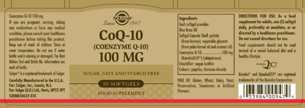 Αντιμετώπιση Solgar – Coenzyme Q-10 30mg Συμβάλλει στην ενδυνάμωση του καρδιαγγειακού συστήματος 90 tabs Veg.Caps. Solgar Product's 30€