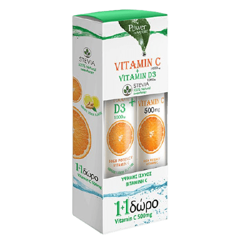 Stress PowerHealth – Vitamin C 1000mg and Vitamin D3 1000IU with Stevia 24caps and Gift Vitamin C 500mg 20caps