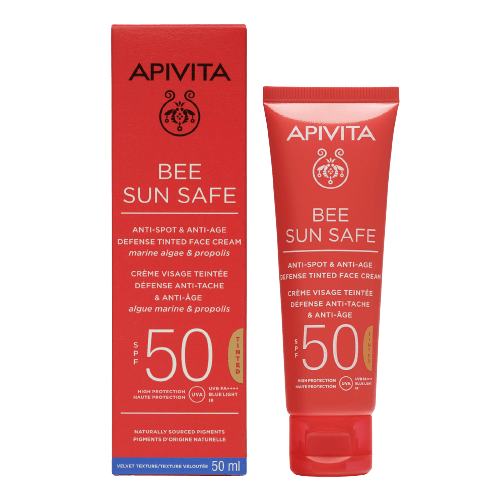 Spring Apivita -Bee Sun Safe Anti-Spot and Anti-Age Defense Tinted Face Cream Velvet Texture with Marine Algae and Propolis SPF50 50ml