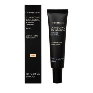 Face Korres – Corrective Foundation SPF15 Corrective Make-up ACF1 with Activated Carbon To Cover Imperfections & Matte Effect 30ml