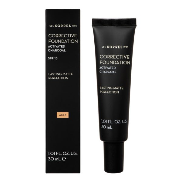 Make Up Korres – Corrective Foundation SPF15 Corrective Make-up ACF3 with Activated Carbon To Cover Imperfections & Matte Effect 30ml