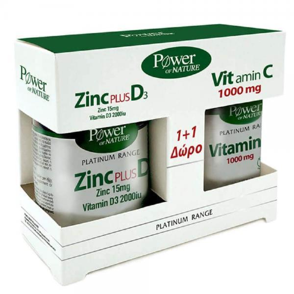 Βιταμίνες PowerHealth – Platinum Range Ψευδάργυρος Plus D3 15mg 2000IU 30caps και Βιταμίνη C 1000mg 20caps