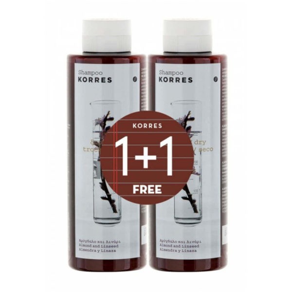 Hair Care Korres – Shampoo Almond and Linseed for Dry & Damaged Hair 250ml (1+1 Gift)