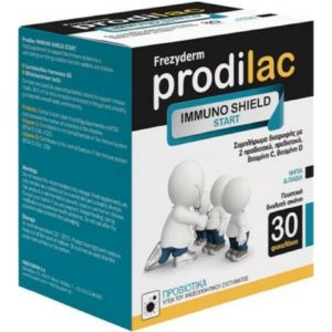 Βιταμίνες Frezyderm – Prodilac Immuno Shield Start Συμπλήρωμα διατροφής με 2 προβιοτικά, πρεβιοτικό, βιταμίνη C και D 30 φακελάκια