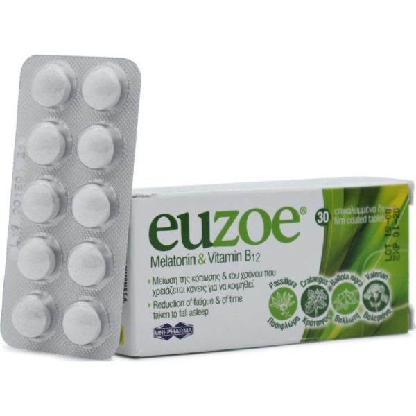 Άγχος - Στρες - Χαλάρωση Uni-Pharma – Euzoe Melatonin & Vitamin B12 Συμπληρώματα Διατροφής για την Μείωση της Κόπωσης 30 δισκία