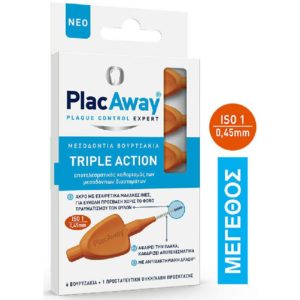 Στοματική Υγιεινή-ph Plac Away – Triple Action Μεσοδόντια Βουρτσάκια 0.45mm ISO 1 Πορτοκαλί 6τεμ