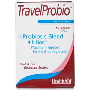Αντιμετώπιση Health Aid – Travel Probio Συμπλήρωμα Διατροφής Προβιοτικών 4δις με Πρεβιοτικά (FOS) για Εύρρυθμη Εντερική Λειτουργία 15caps