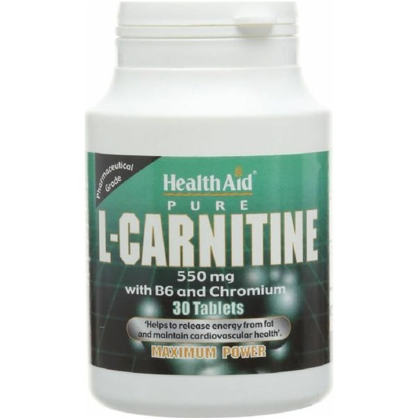 Αμινοξέα Health Aid – L-Carnitine 550mg Συμπλήρωμα Διατροφής με Καρνιτίνη Βιταμίνη Β6 & Χρώμιο Για Το Καρδιαγγειακό Σύστημα 30tabs