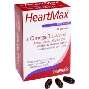 Heart - Circulatory System Health Aid – HeartMax Omega-3 EPA/DHA Antioxidants, Garlic, CoQ10 & Amino Acids with Bioavailable Lycopene 60caps