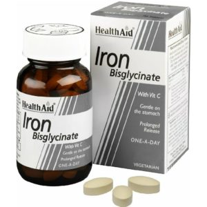 Βιταμίνες Health Aid – Iron Bisglycinate Συμπλήρωμα Διατροφής Σιδήδου με Βιταμίνη C Φιλικό προς το Στομάχι Βραδείας Αποδέσμευσης 30tabs