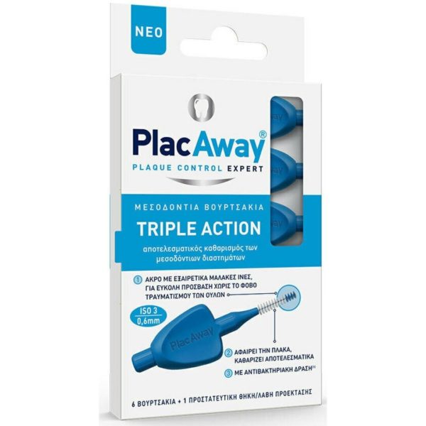 Στοματική Υγιεινή-ph Plac Away – Triple Action Μεσοδόντια Βουρτσάκια 0.6mm ISO 3 Μπλέ 6τεμ