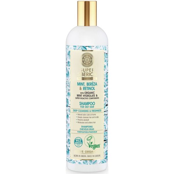 Shampoo Natura Siberica – Super Siberica, Mint, Bereza and Retinol, Σαμπουάν για Bαθύ Kαθαρισμό και Φρεσκάδα για Λιπαρά Μαλλιά, 400 ml Shampoo