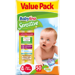Μαμά - Παιδί Babylino Sensitive – Βρεφική Πάνα με Χαμομήλι Maxi No4 7-18 Kg 50τμχ