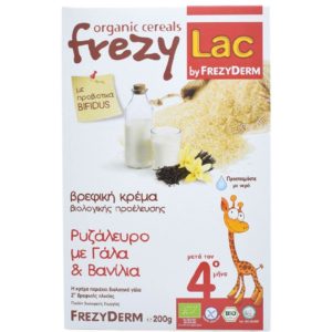 Διατροφή Βρέφους Frezyderm – Frezylac Ρυζάλευρο με Γάλα και Βανίλια 200g FrezyLac Organic Cereals