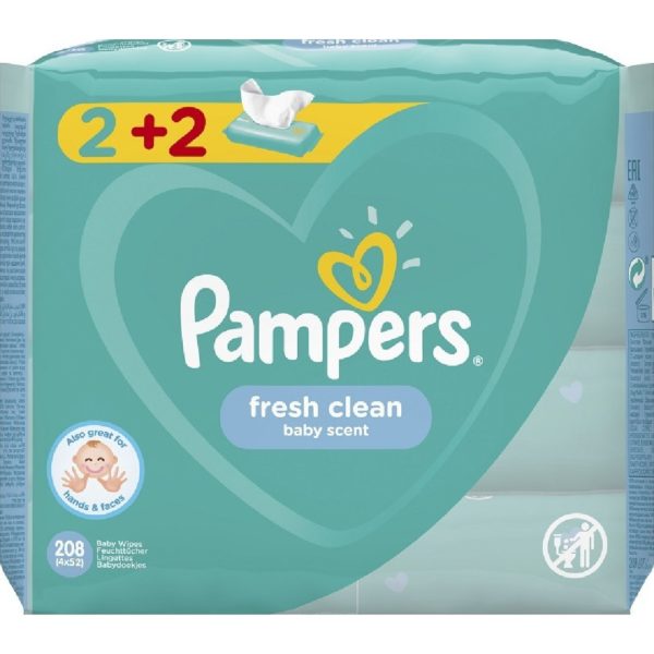 Μαμά - Παιδί Pampers – Fresh Clean Baby Scent 2+2 Βρεφικά Μωρομάντηλα 208 τμχ