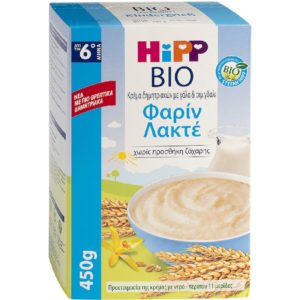 Διατροφή Βρέφους Hipp – Bio Φαρίν Λακτέ Κρέμα Δημητριακών με Γάλα και Σιμιγδάλι 6m+ 450gr
